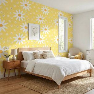 Papier Peint Motif floral de marguerite jaune rétro   Groovy 70