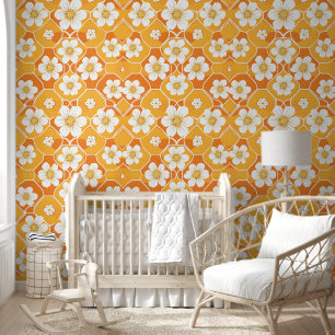 Papier Peint Motif floral de marguerites jaunes orange rétro