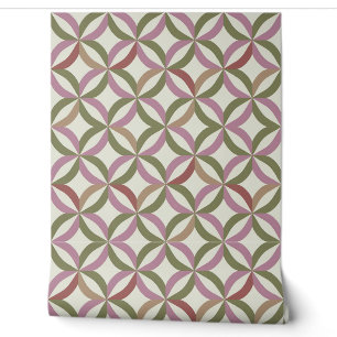 Papier Peint Motif floral géométrique rétro dans des tons terre