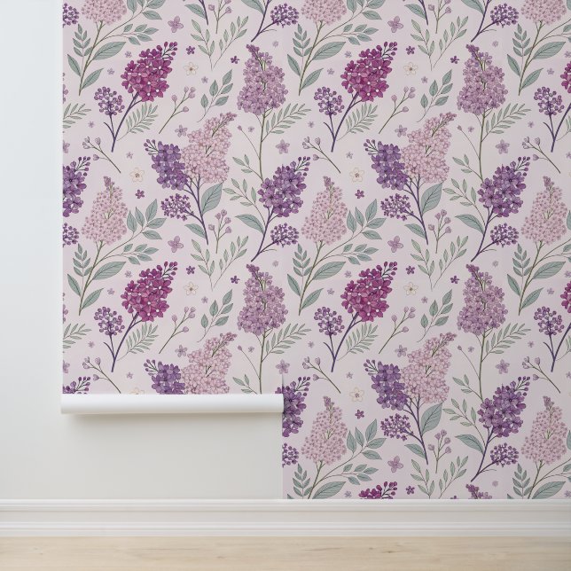 Papier Peint Motif floral lilas rose et violet tendre   (Application)