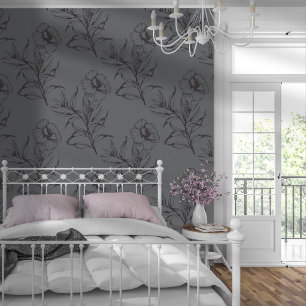 Papier Peint Motif floral moderne simple gris foncé