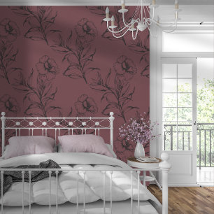 Papier Peint Motif Floral Moderne Simple Rouge
