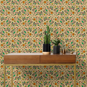 Papier Peint Motif floral orange Tourbillon Baie sur Orange -