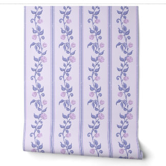 Papier Peint Motif floral rayé bleu violet Art nouveau