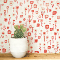 Motif floral rose et blanc rétro amusant