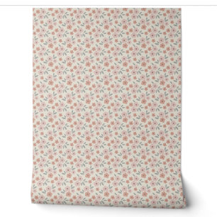 Papier Peint Motif floral rose et crème