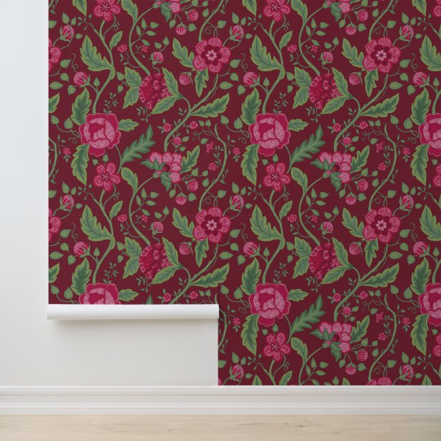 Papier Peint Motif floral rose et vert jacobéen (Application)