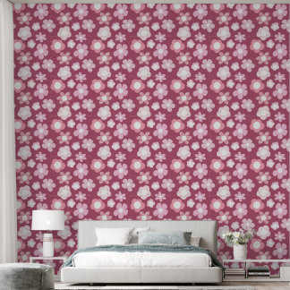Papier Peint motif floral rose foncé