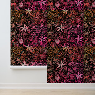 Papier Peint Motif floral rose noir rétro