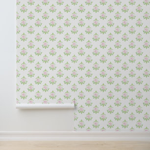 Papier Peint Motif floral rose pastel et vert