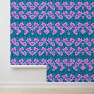 Papier Peint Motif floral rose sur Arrière - plan Turquoise