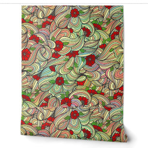 Papier Peint Motif floral rouge avec des lignes douces et color
