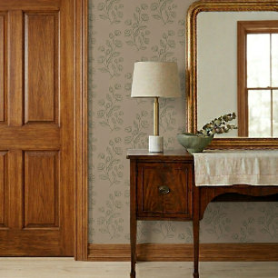 Papier Peint Motif floral vert simple vintage sur taupe