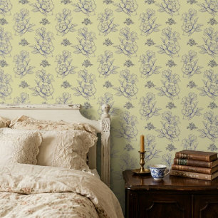 Papier Peint Motif floral vintage minimaliste crème