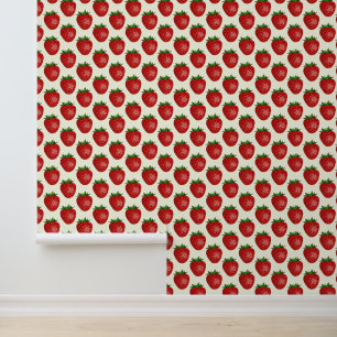 Papier Peint Motif fraises, fraises rouges, fruits, feuilles