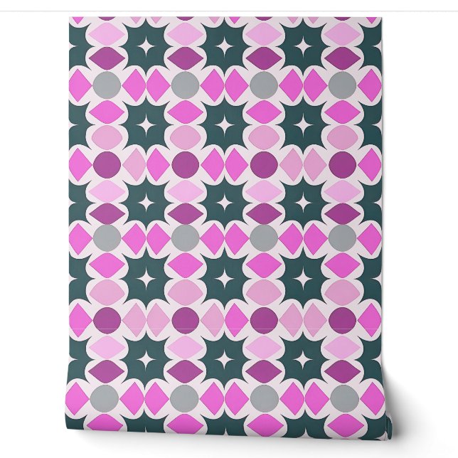 Papier Peint Motif géométrique Abstrait gris rose (Déroulement)