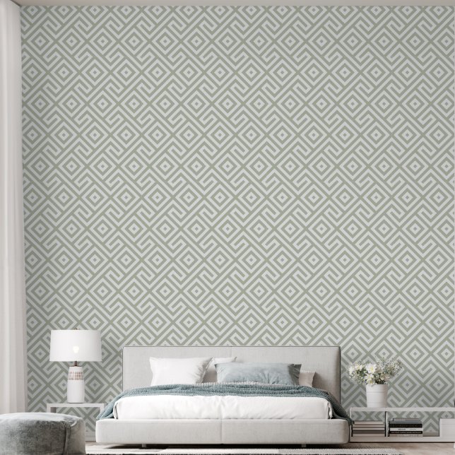 Papier Peint Motif géométrique Abstrait Retro Sage Green (Chambre à coucher)
