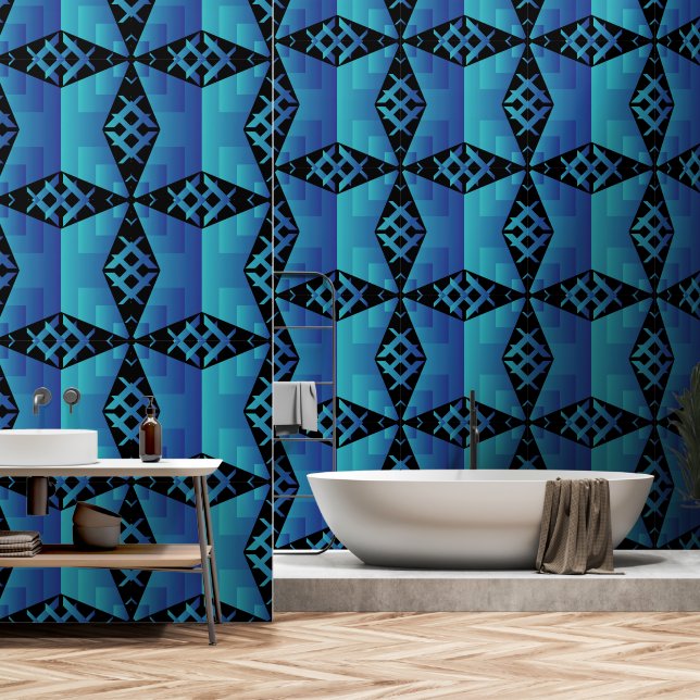 Papier peint motif géométrique cool avec fond noir (Salle de bain)