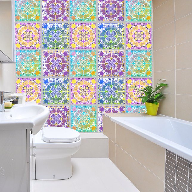 Papier Peint Motif géométrique imitation céramique colorée (Créateur téléchargé)