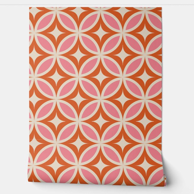 Papier Peint Motif géométrique moderne du milieu du siècle rose (Déroulement)
