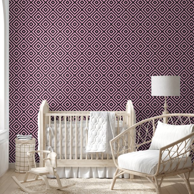 Papier Peint Motif géométrique noir et rose (Enfants)