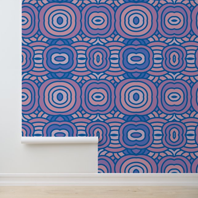 Papier Peint Motif géométrique rétro en bleu et rose (Application)