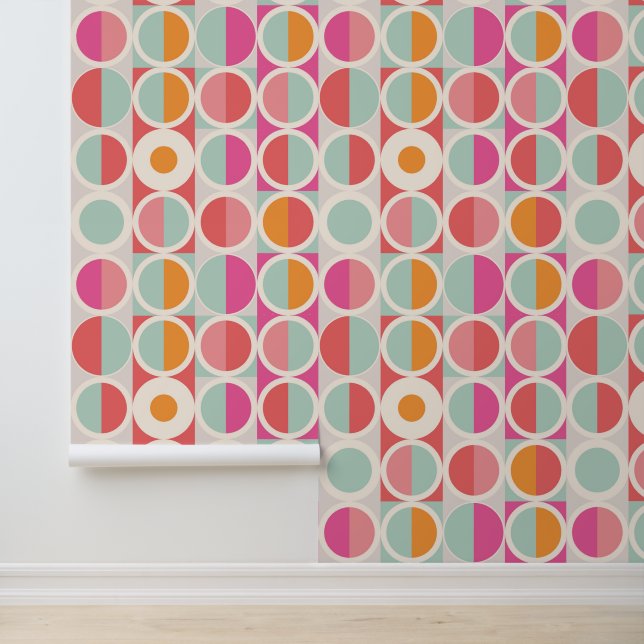 Papier Peint Motif géométrique rose orange (Application)