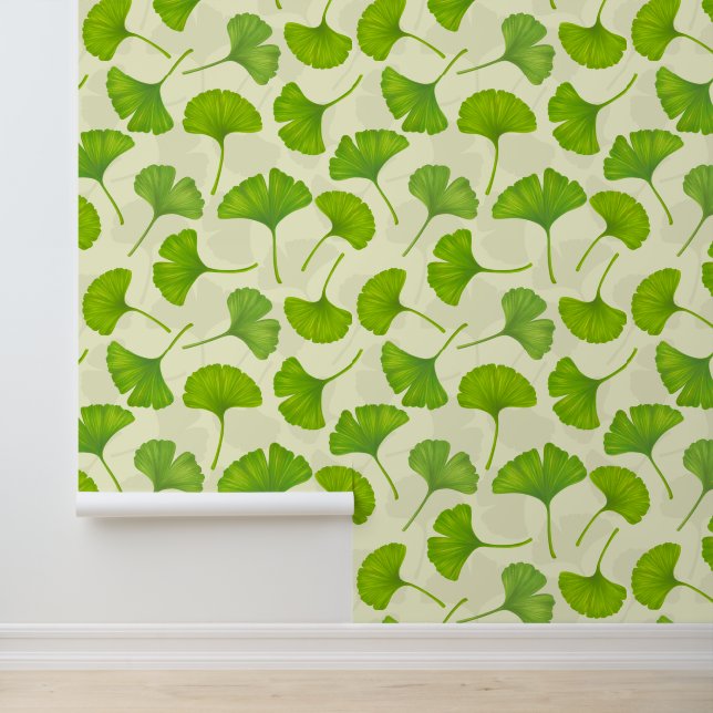 Papier Peint Motif Ginkgo sur blanc (Application)