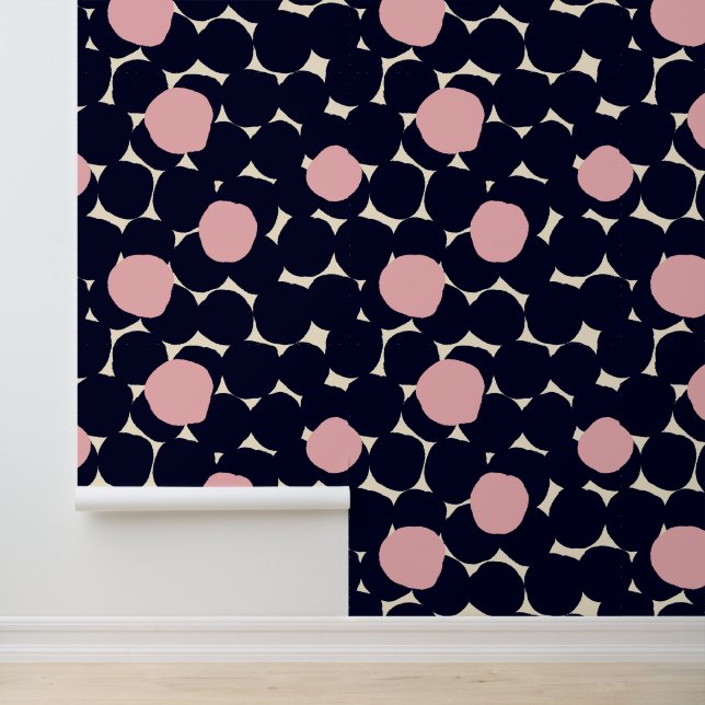 Papier Peint Motif grand point bleu et rose (Application)