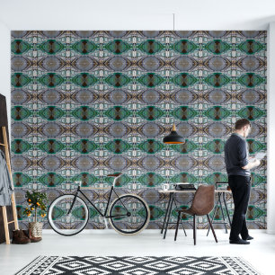 Papier Peint Motif grand vert et argenté