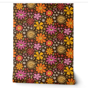 Papier Peint Motif Hippie Psychedélique Années 70 Fleurs Groovy