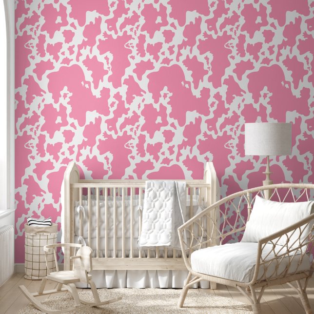 Papier Peint Motif imprimé vache rose et blanc (Enfants)