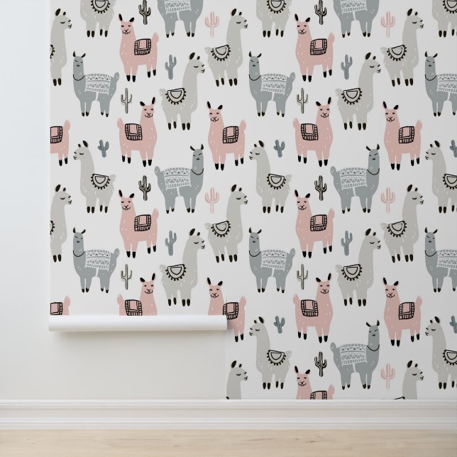 Papier Peint Motif Llamas souriant (Application)