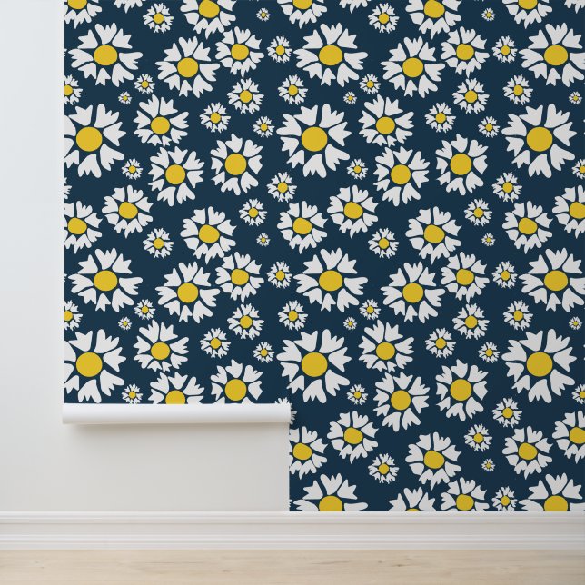 Papier Peint Motif marguerrier, motif floral, marguerites blanc (Application)
