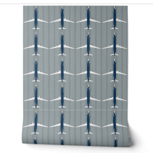 Papier Peint Motif Marine et White Jet sur subtil Gris rayé