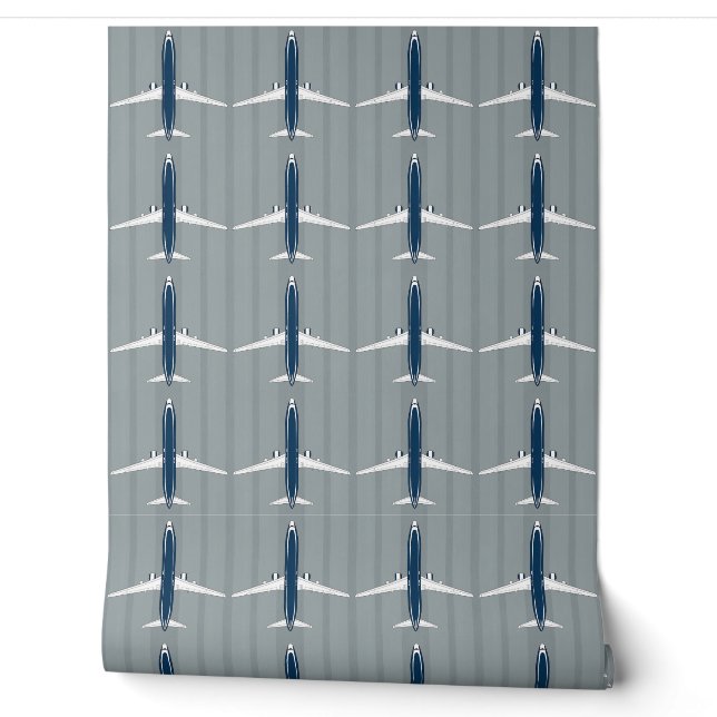 Papier Peint Motif Marine et White Jet sur subtil Gris rayé (Déroulement)
