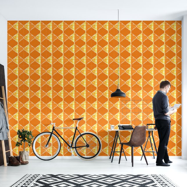 Papier Peint Motif marocain Orange et or lux (Salon)