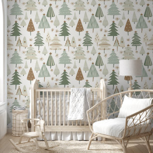 Papier Peint Motif marron des arbres de Noël modernes