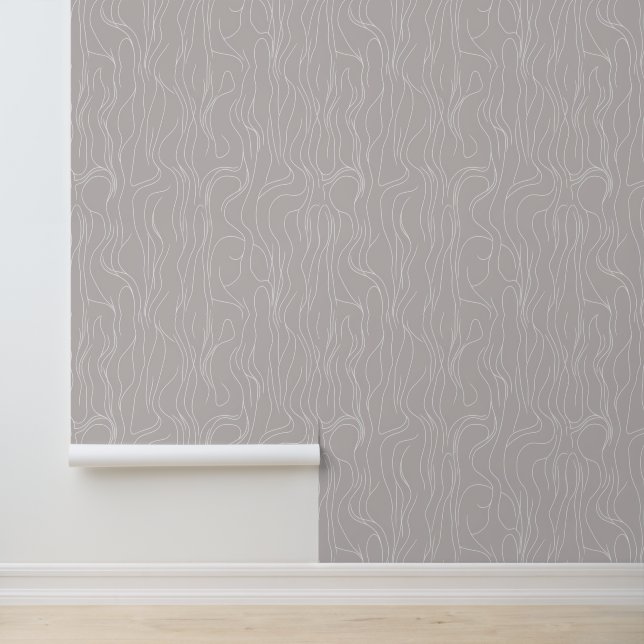 Papier Peint Motif minimaliste de ligne Wavy sur Taupe (Application)
