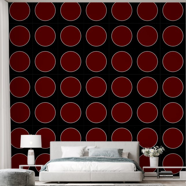 Papier Peint Motif moderne élégant rouge Cercle noir (Chambre à coucher)