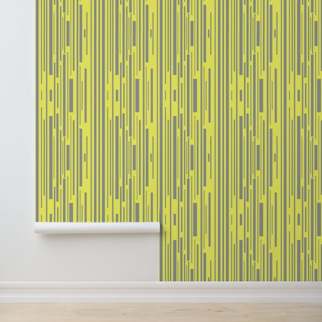 Papier Peint Motif moderne gris et jaune rayures (Application)