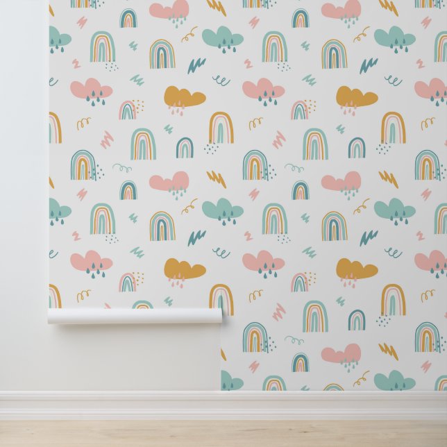 Papier Peint Motif nuage Rainbow et pluie amusant (Application)