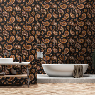 Papier Peint Motif Paisley Orange Marron Rétro Vintage