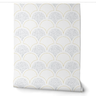 Papier Peint Motif parapluie vintage - Bleu et or 