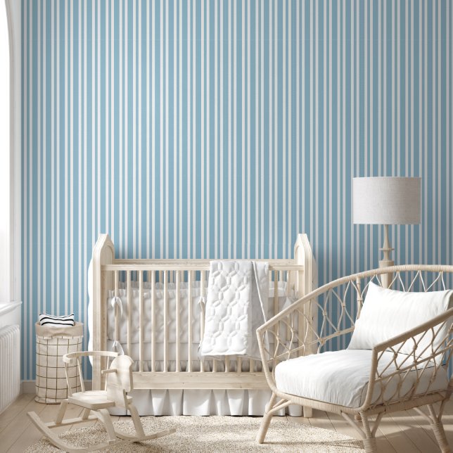 Papier Peint Motif Pastel Blue Aquamarine White Stripes (Enfants)