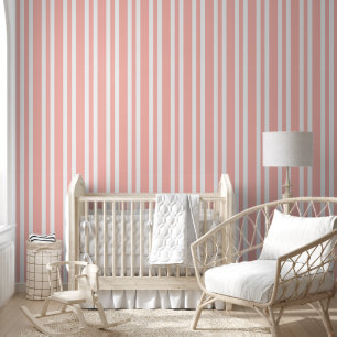Papier Peint Motif Pastel Blush Peach Rose White Stripes