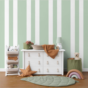 Papier Peint Motif Pastel Sage Green White Stripes