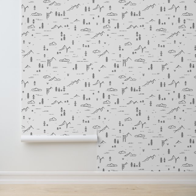 Papier Peint Motif paysager des lignes de bois géométriques (Application)