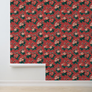 Papier Peint Motif Peony vintage coloré - Arrière - plan Maroon