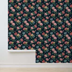 Papier Peint Motif Peony vintage coloré sur Arrière - plan noir
